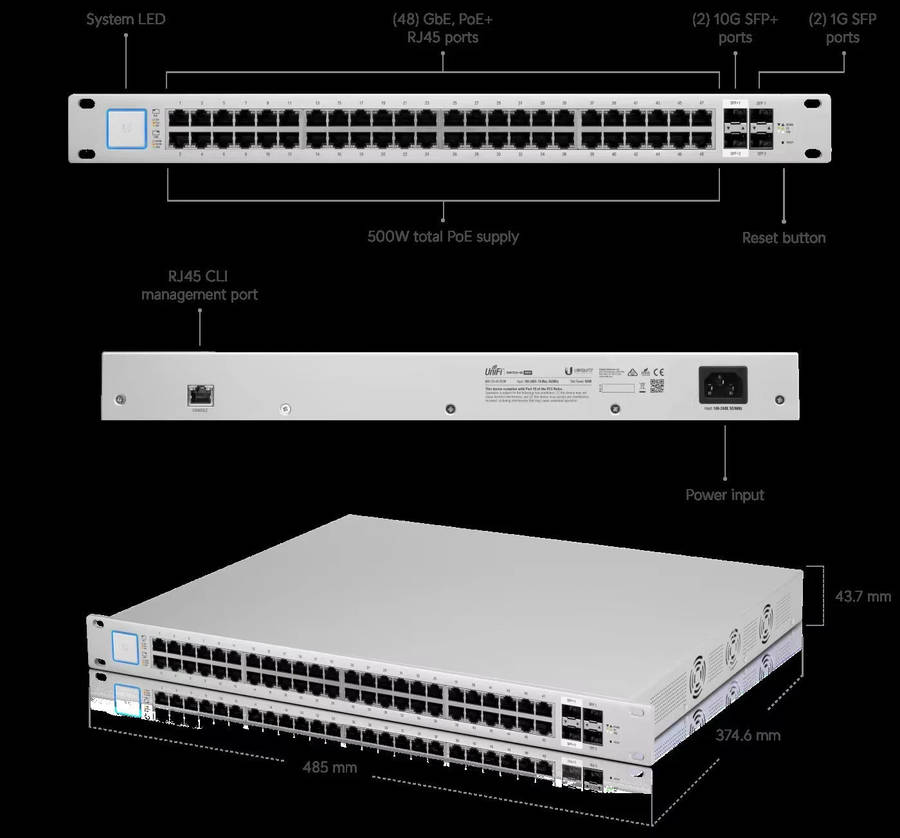 Ubiquiti US-48-500W UniFi 500W Managed PoE+ Gigabit Switch (Used)