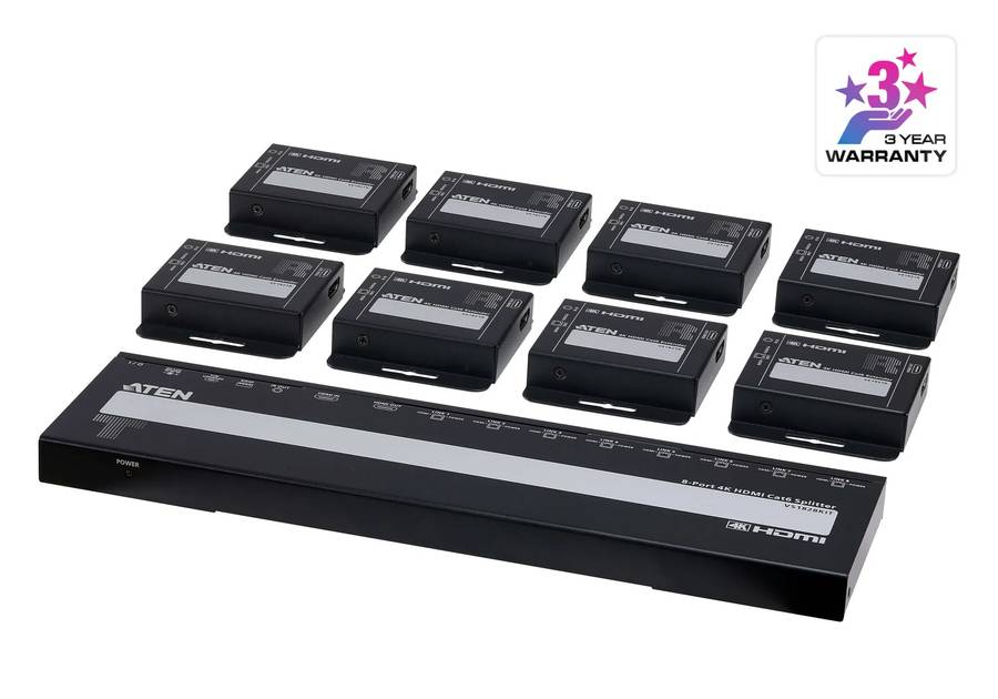 4-Port 4K HDMI Cat 6 Splitter with Receivers - 1 splitter and 8 receivers