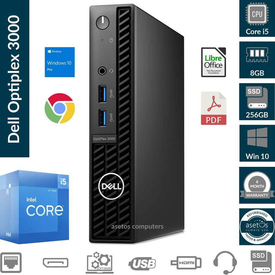 Dell OptiPlex 3000 Micro PC Tiny Desktop: Core i5 12th Gen proc, 8GB Mem, 256GBGB SSD, Win 10 Pro...
