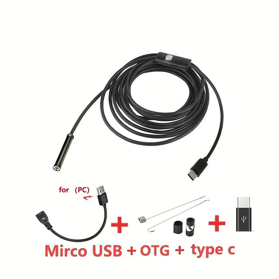 1Meter Cable 5.55mm Lens 3 in 1 Android Phone Endoscope (10007930)