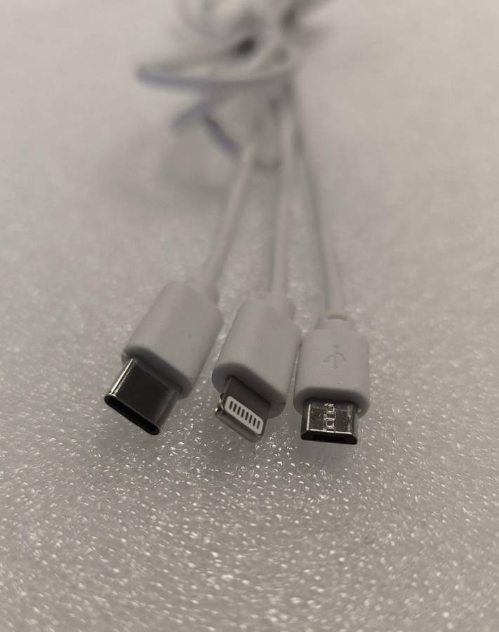 3 In 1 Mini USB, Lightning, Type-C White iPhone/Samsung USB Charge Cable (10004272)