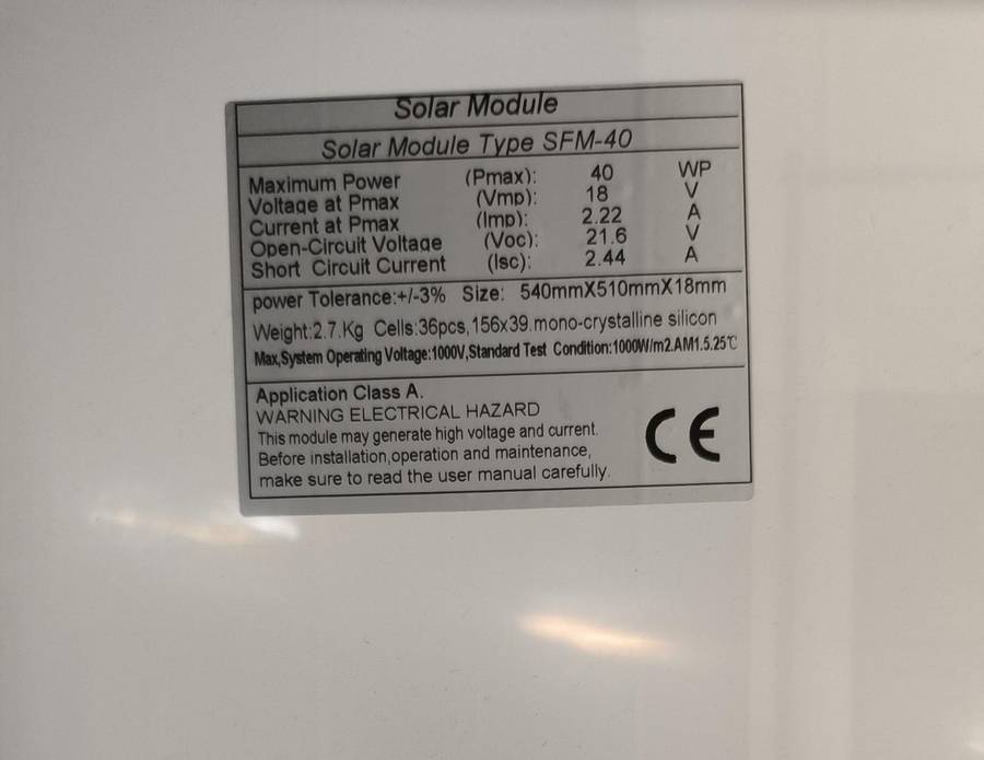 40W 12volt 2.2amp Monocrystalline Solar Panel with DC Connector