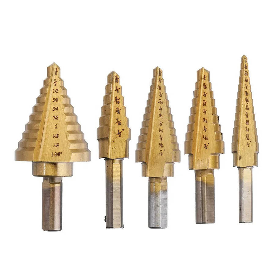 Drillpro 5Pcs Titanium Plating Step Drill Bit Set - Versatile and Durable Tool for Multiple Hole ...
