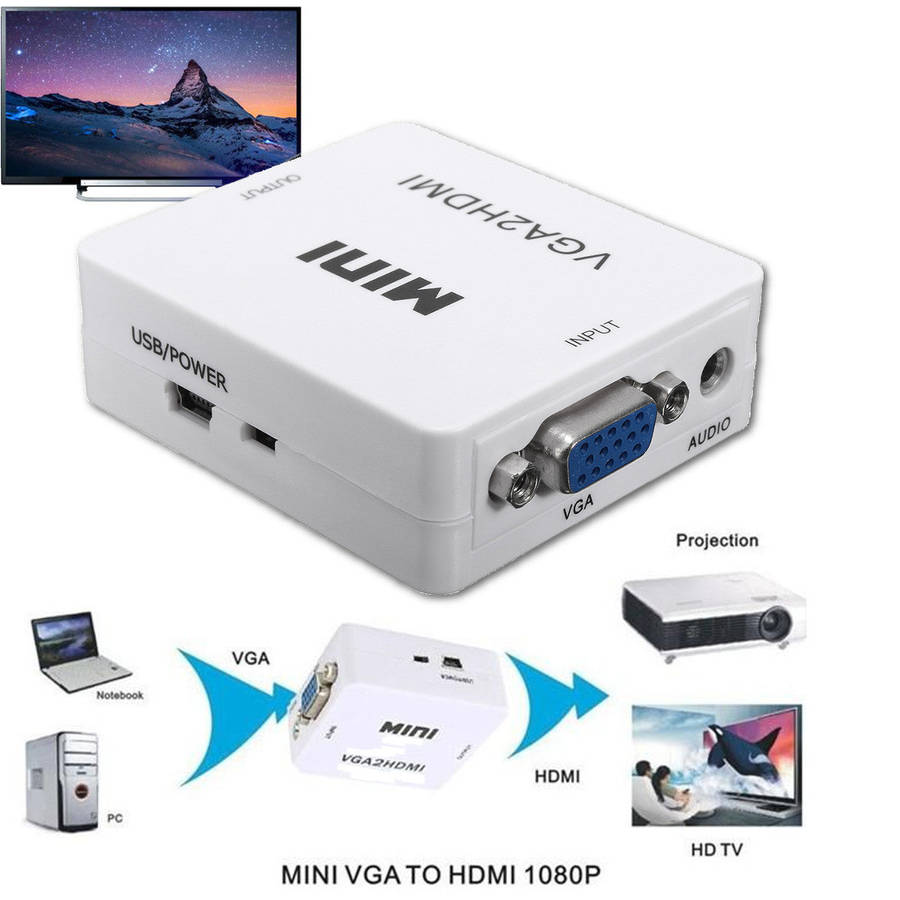 1080P Mini VGA to HDMI Converter - Connect VGA-enabled devices to HDMI displays in full HD resolu...