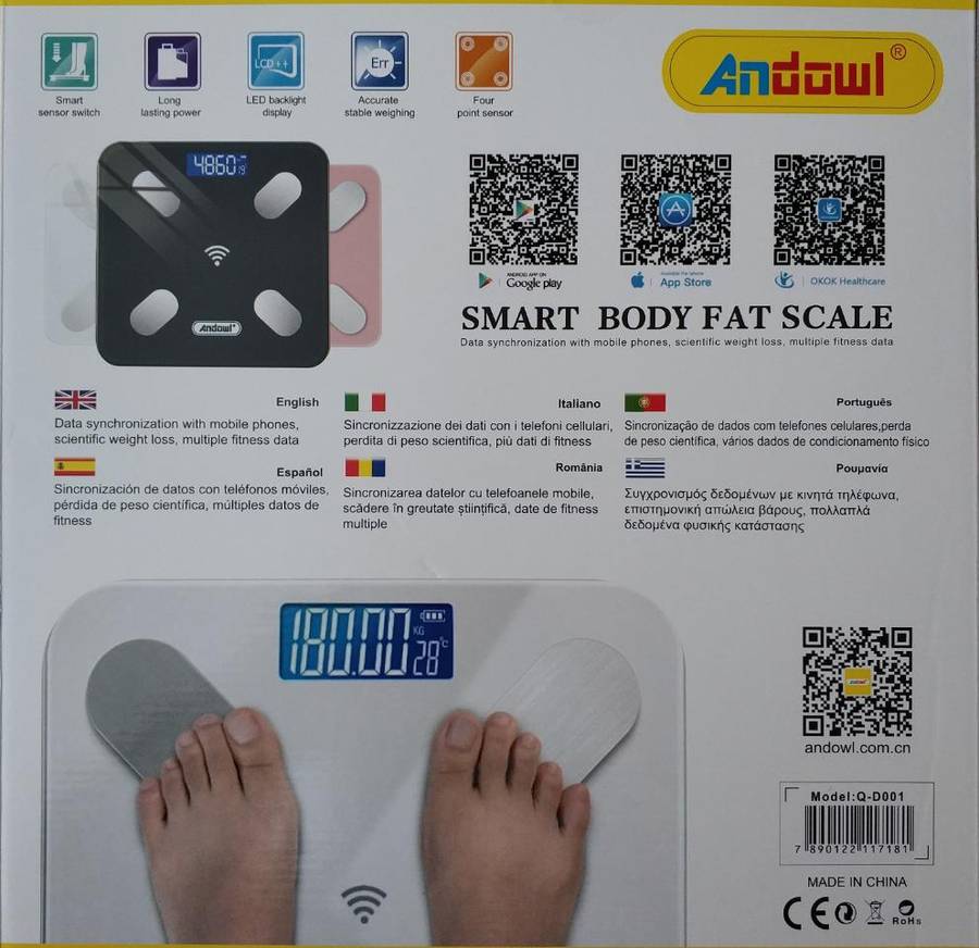 Andowl Q-D001 Digital Smart Body Fat Scale - Accurate Weight and Body Composition Measurements wi...