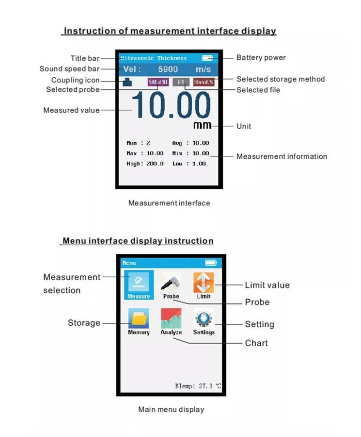 WINTACT WT100A 1.00225.0mm Digital Ultrasonic Thickness Tester