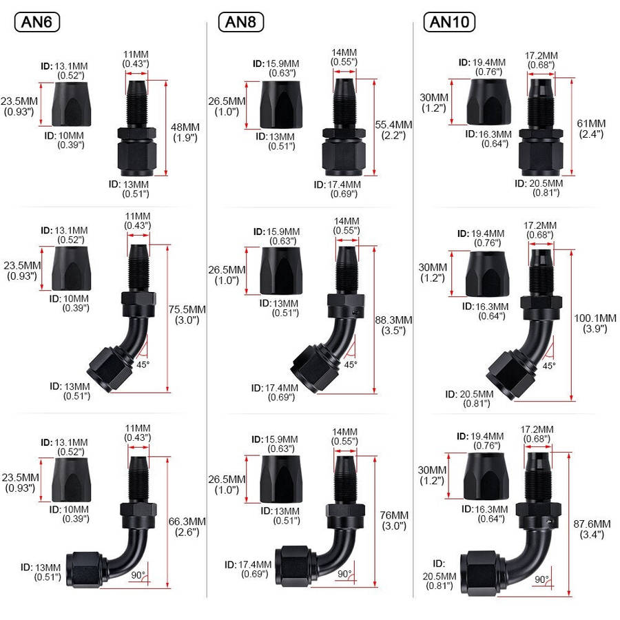 AN6 45 Degree Oil/Fuel Hose End Fitting