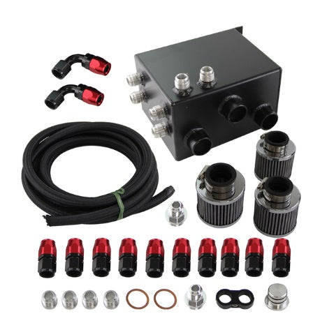 Universal 10AN Inlet Oil Catch Can 3 Breather Filters Baffled Tank Kit - Enhance Engine Performan...