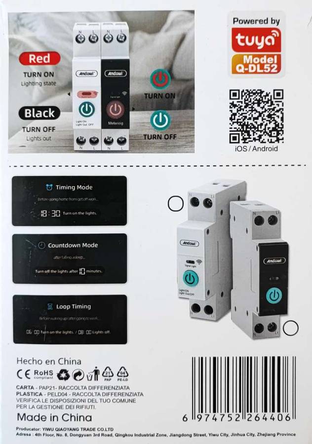ANDOWL Q-DL52 Tuya Smart 63Amp Wifi Circuit Breaker - Remote Control and Monitoring via Tuya Smar...