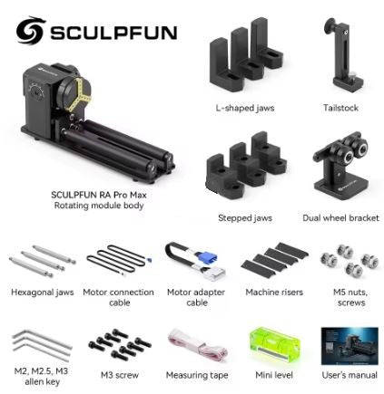 SCULPFUN RA Pro MAX Y-axis Multifunctional Rotary Roller Chuck Module for Laser Engraver with 180...