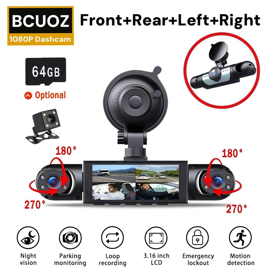 BCUOZ 1080P 4 Channel Front/Rear/Left/Right  Dashcam for Cars (10007837)