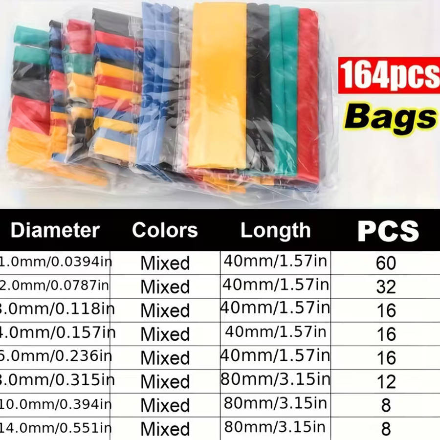 164pcs 2:1 Polyolefin Heat Shrink Tubing Set (10000450)
