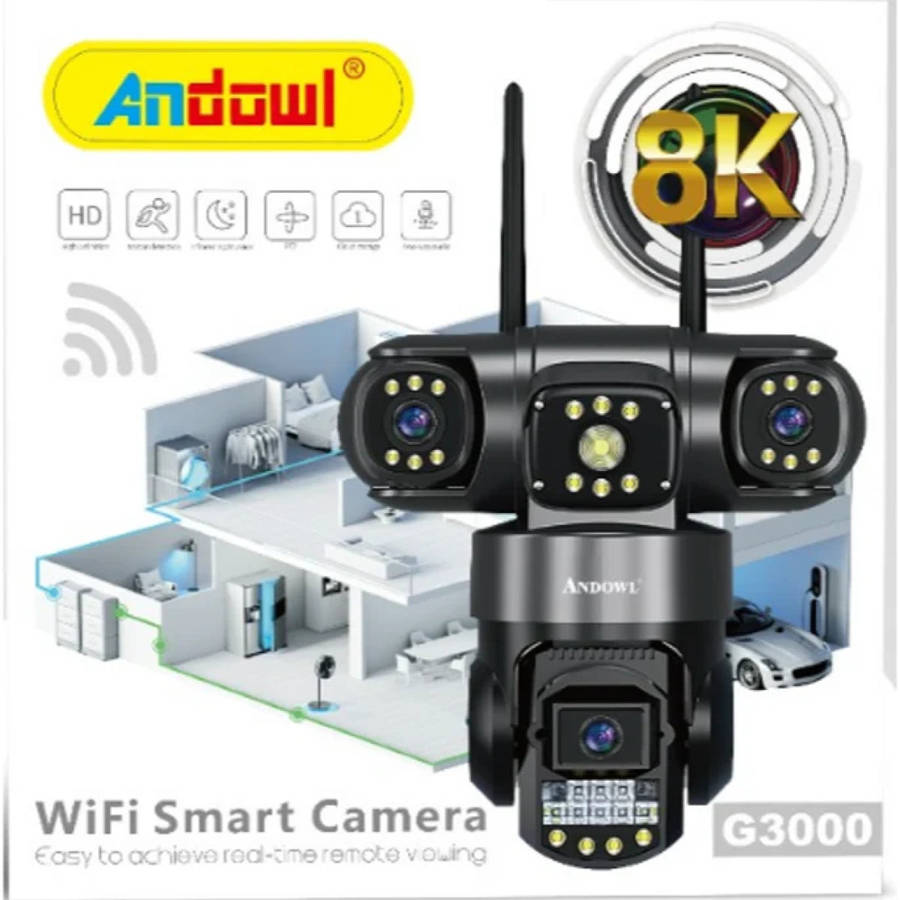 Andowl G3000 WiFi PTZ IP 8K 12MP Security Camera with Triple Lens, Triple Screen, Motion Detectio...