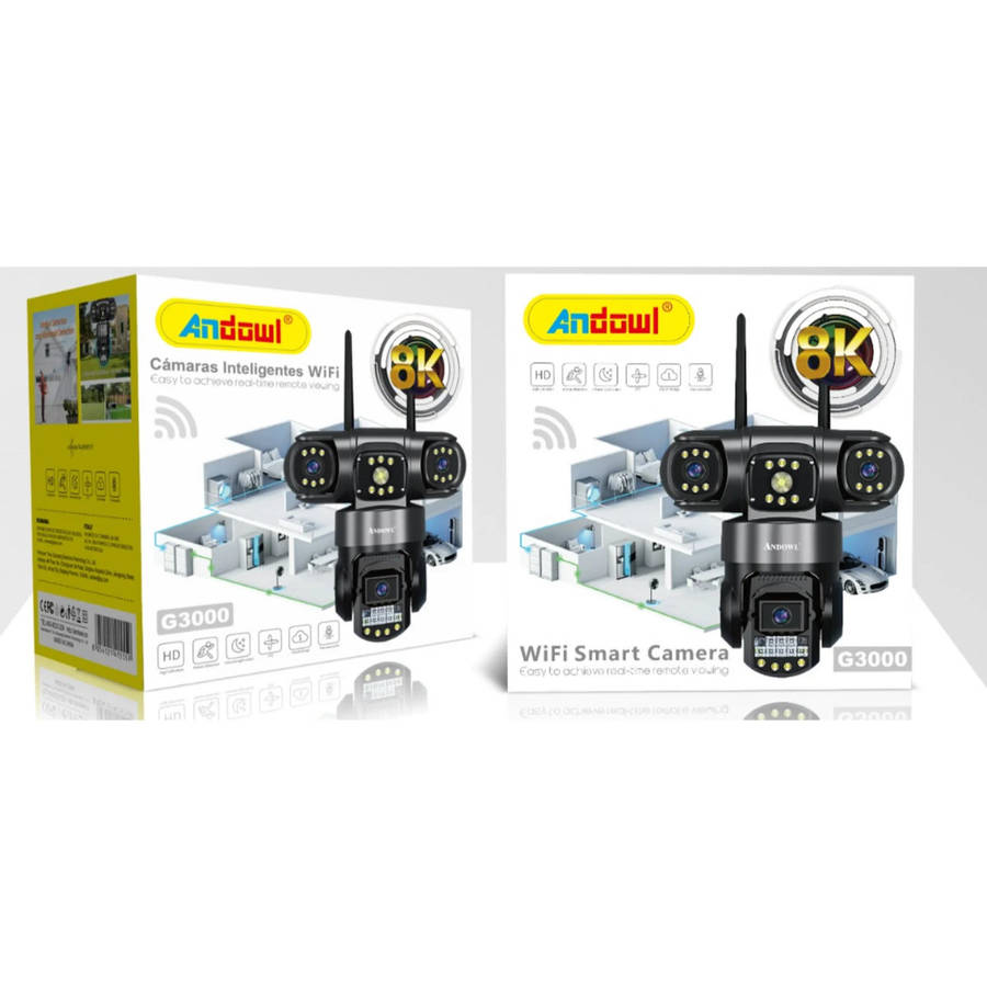 Andowl G3000 WiFi PTZ IP 8K 12MP Security Camera with Triple Lens, Triple Screen, Motion Detectio...