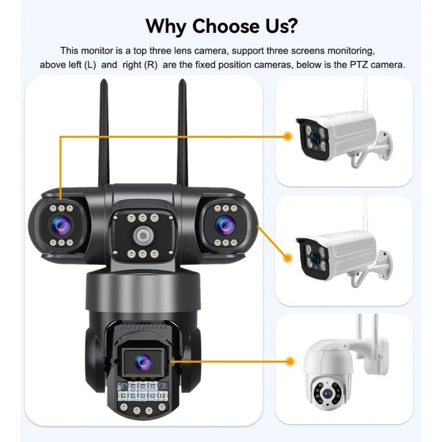Andowl G3000 WiFi PTZ IP 8K 12MP Security Camera with Triple Lens, Triple Screen, Motion Detectio...