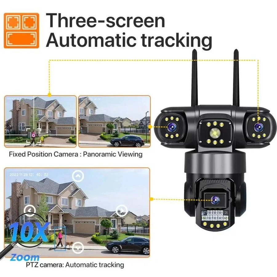 Andowl G3000 WiFi PTZ IP 8K 12MP Security Camera with Triple Lens, Triple Screen, Motion Detectio...