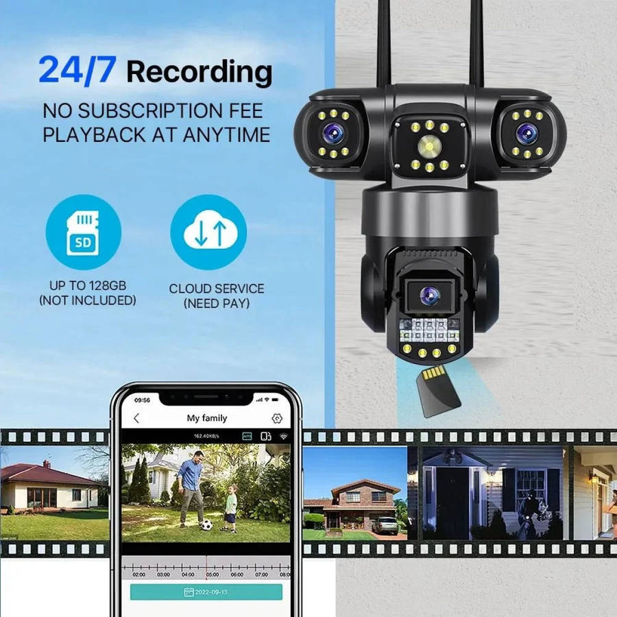 Andowl G3000 WiFi PTZ IP 8K 12MP Security Camera with Triple Lens, Triple Screen, Motion Detectio...
