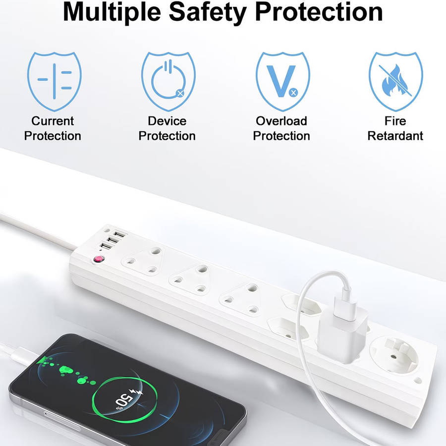Redisson 11 Way Multi-Plug: 3x16Amp 5x5Amp 220v + 3x 2.1Amp USB Ports Power Strip (10006732)
