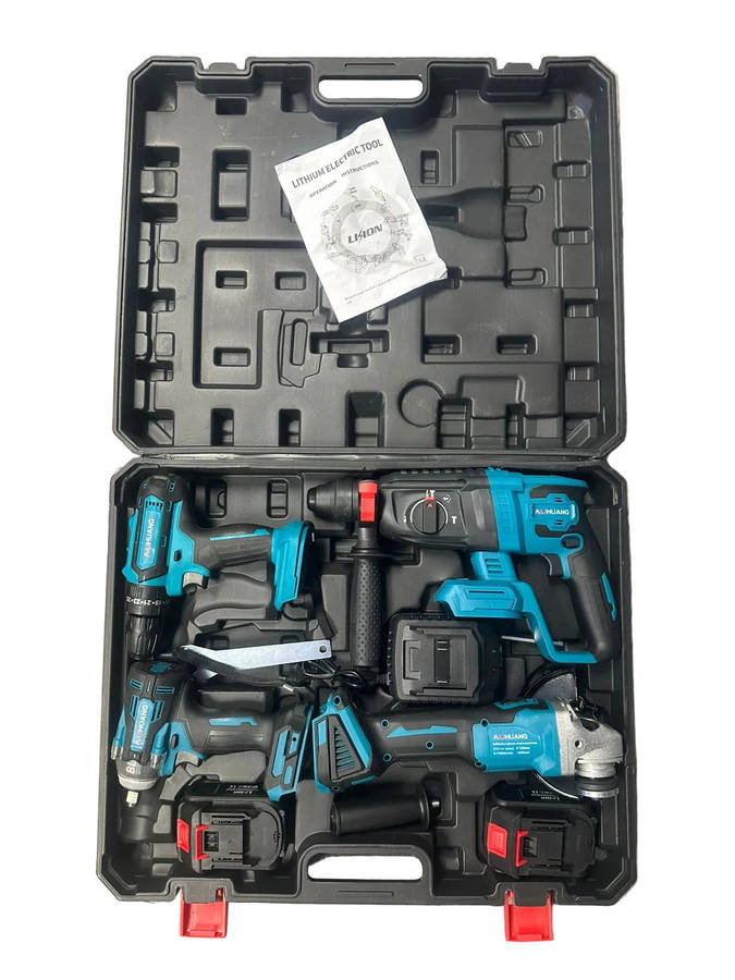 Alihuang Impact Wrench, Angle Grinder, Hammer Drill, Electric Drill + 2x 21V Batteries Tool Set (...