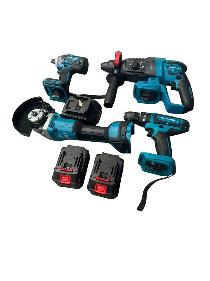 Alihuang Impact Wrench, Angle Grinder, Hammer Drill, Electric Drill + 2x 21V Batteries Tool Set (...