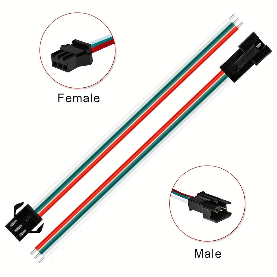 5-Pairs Pack SM 3-Pin Connector with 15cm 22AWG Wire, (10002481)