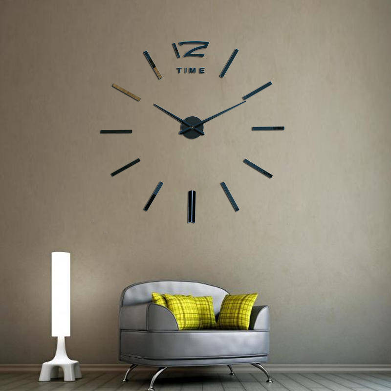 Large 3D DIY Mirror Wall Clock - Black