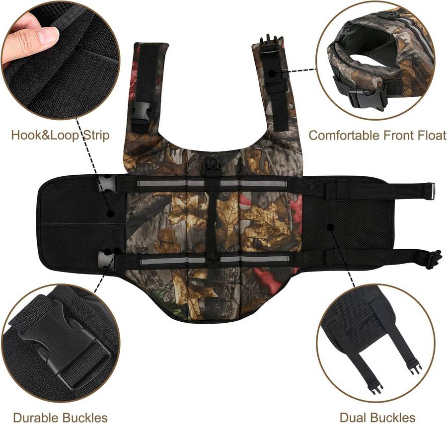 HAOCOO Dog Life Jacket Vest Saver Safety Swimsuit Preserver with Reflective Stripes (Camouflage -...