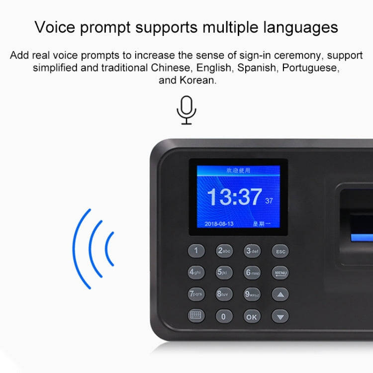 F01 Fingerprint Time Attendance Machine with 2.4 inch TFT Screen, EU Plug