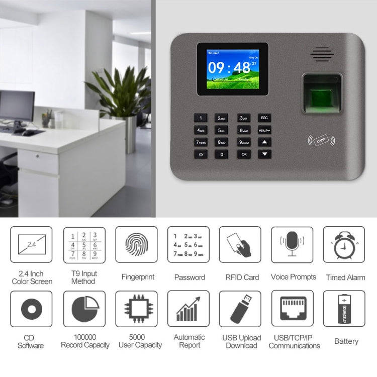 Realand AL325D Fingerprint Time Attendance with 2.4 inch Color Screen & ID Card Function & WiFi &...
