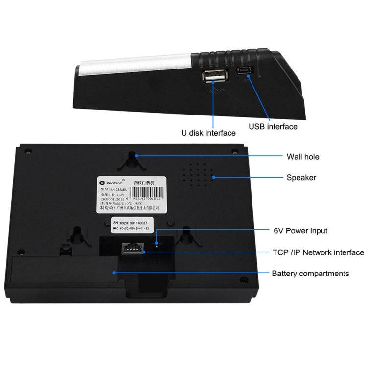 Realand AL355 Fingerprint Time Attendance with 2.8 inch Color Screen & ID Card Function & WiFi