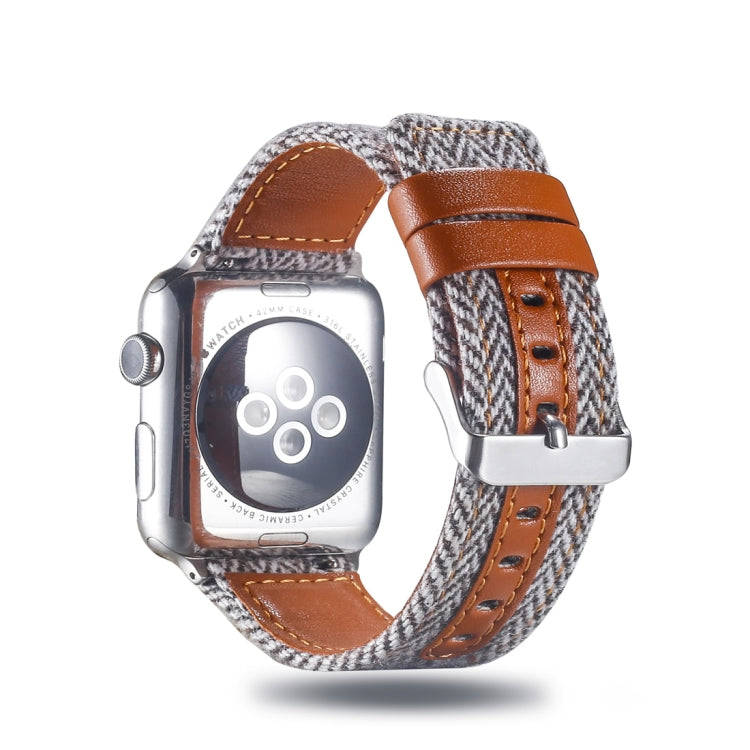 Cloth+Top-grain Leather Wrist Watch Band for Apple Watch Series 7 41mm / 6 & SE & 5 & 4 40mm / 3 ...