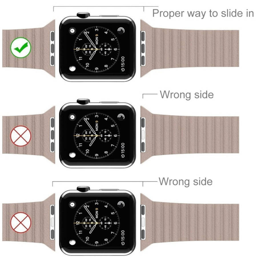 For Apple Watch 38mm Loop Magnetic Closure Clasp PU Leather Watch Band(Khaki)