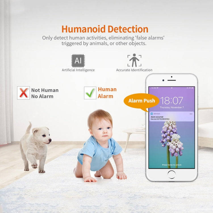 SriHome SH025 2.0 Million Pixels 1080P HD AI Auto-tracking IP Camera, Support Two Way Audio / Mot...
