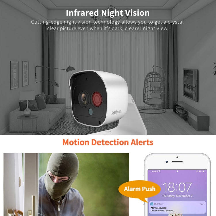 SriHome SH029 3.0 Million Pixels 1296P HD AI Camera, Support Two Way Talk / Motion Detection / Hu...