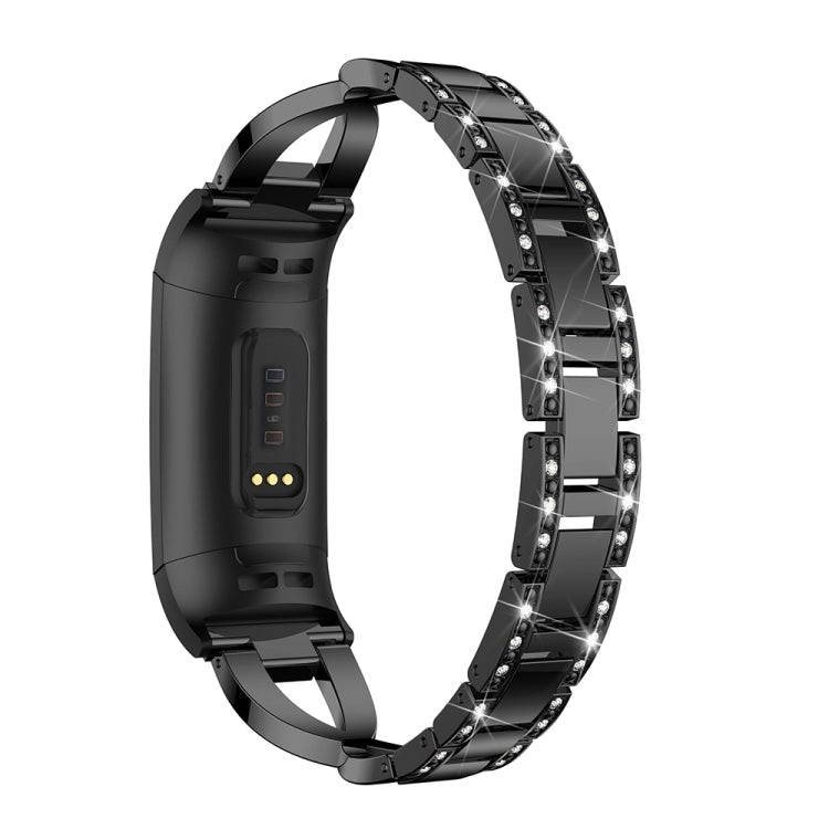 X-shaped Diamond-studded Metal Steel Watch Band for Fitbit Charge 3(Black)
