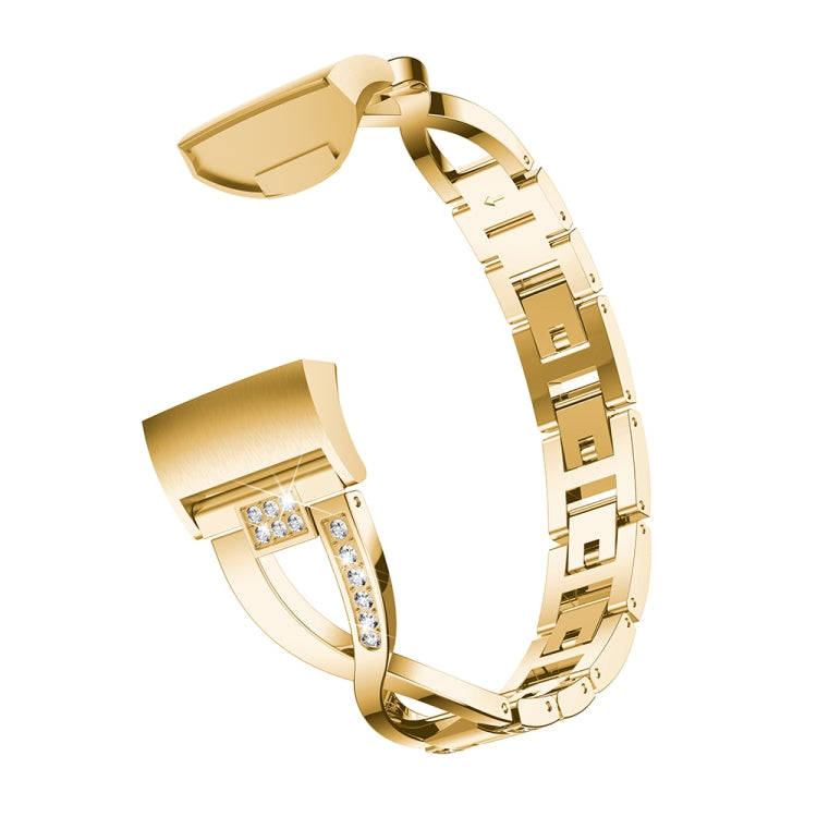 X-shaped Diamond-studded Metal Steel Watch Band for Fitbit Charge 3(Gold)