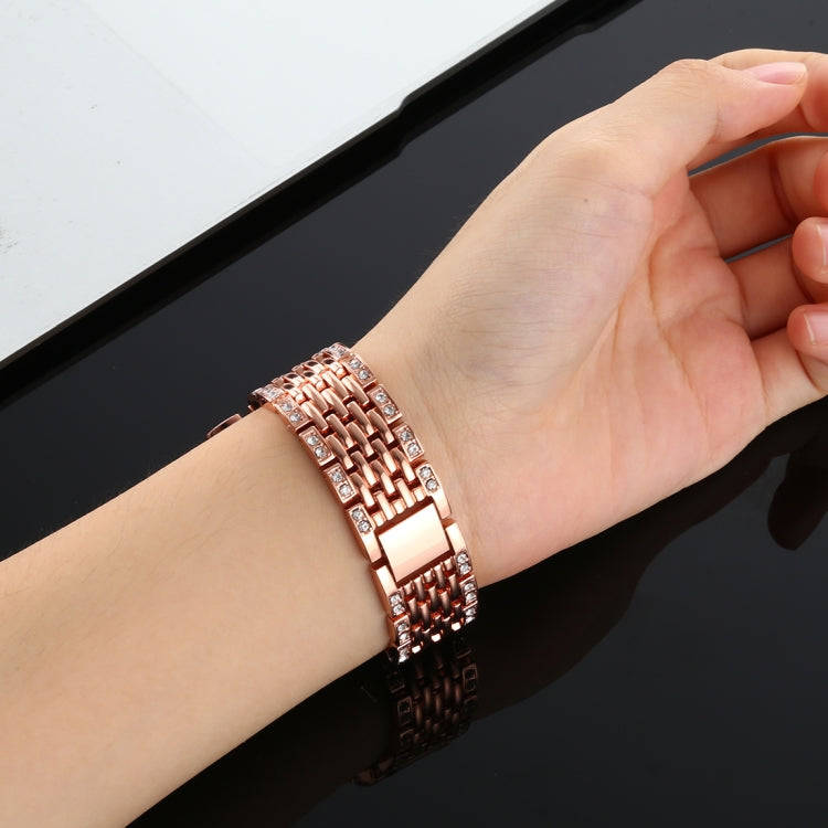 For Fitbit Charge 3 Diamond-studded Stainless Steel  Watch Band(Rose Gold)