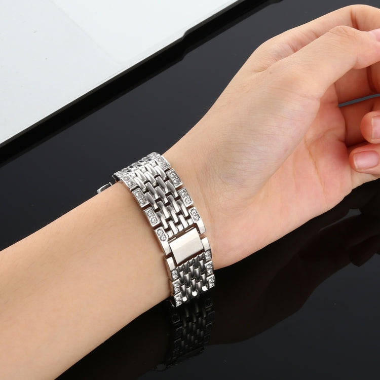 For Fitbit Charge 3 Diamond-studded Stainless Steel  Watch Band(Silver)