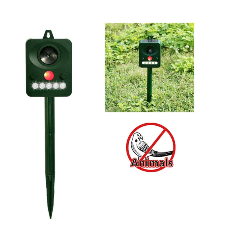 Environmental Friendly White + Red Light Solar-powered LED Ultrasonic Animal Repeller Bird Cat Do...