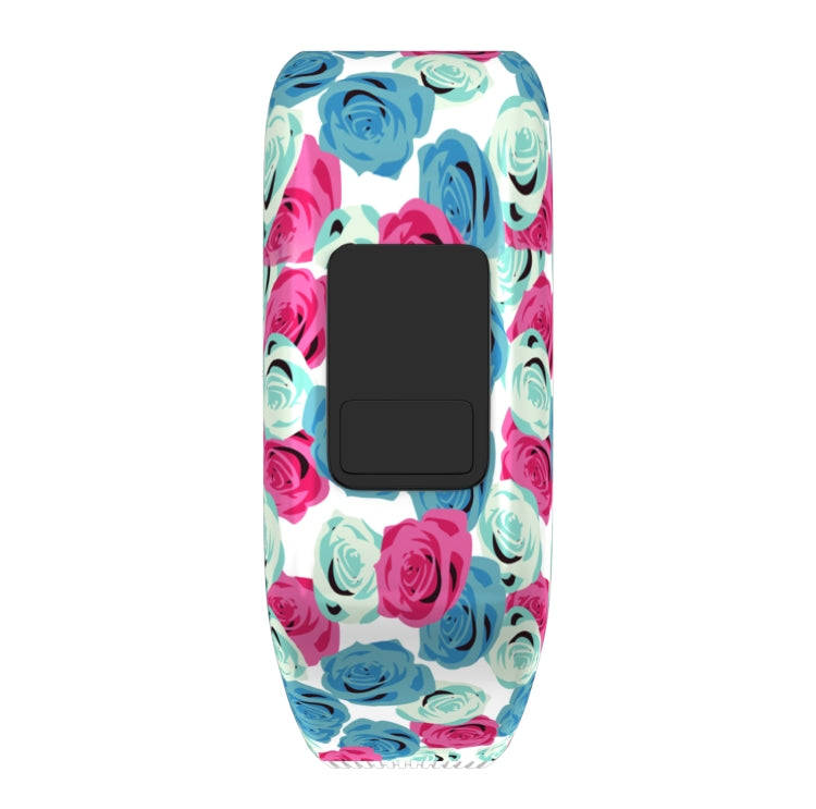Flower Pattern Silicone Sport Watch Band for Garmin Vivofit JR, Size: Small(Blue + Red)