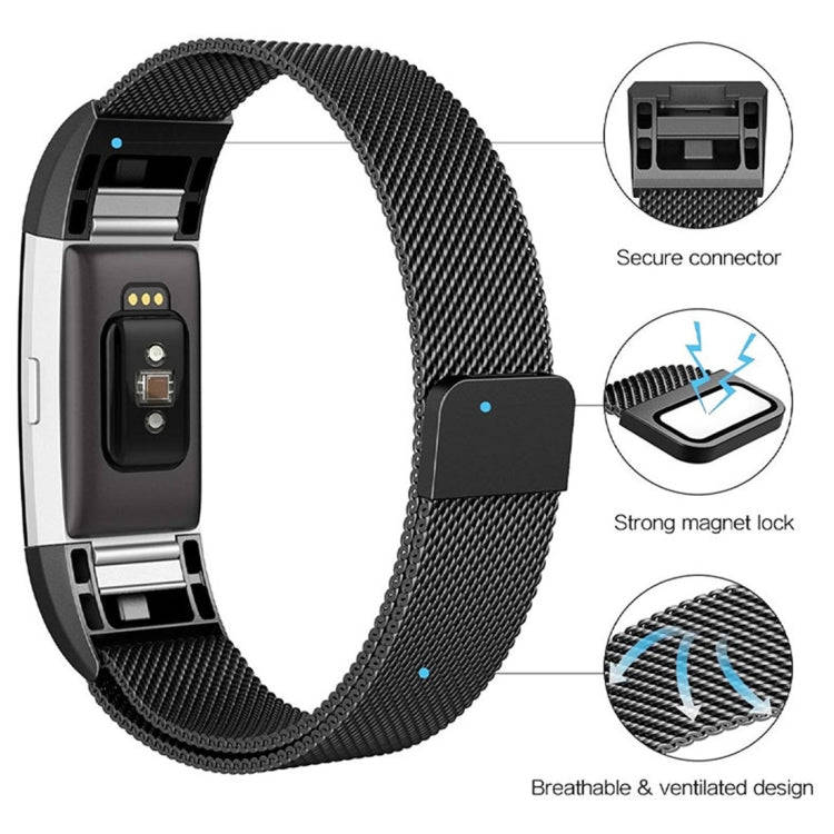 Smart Watch Stainless Steel Watch Band for FITBIT Charge 2, Size: S(Black)