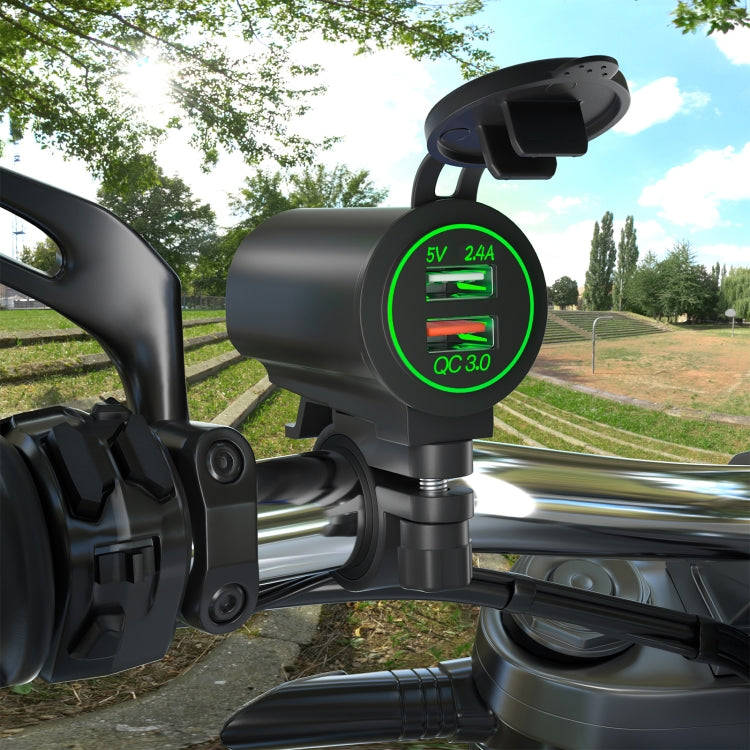 ZH-723F3 Car / Motorcycle QC3.0 Cell Phone Fast Charging Dual USB Car Charger(Green Light)
