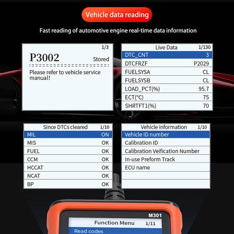 M301 9-18V OBD2 Car Code Reader Scanner Fault Detector