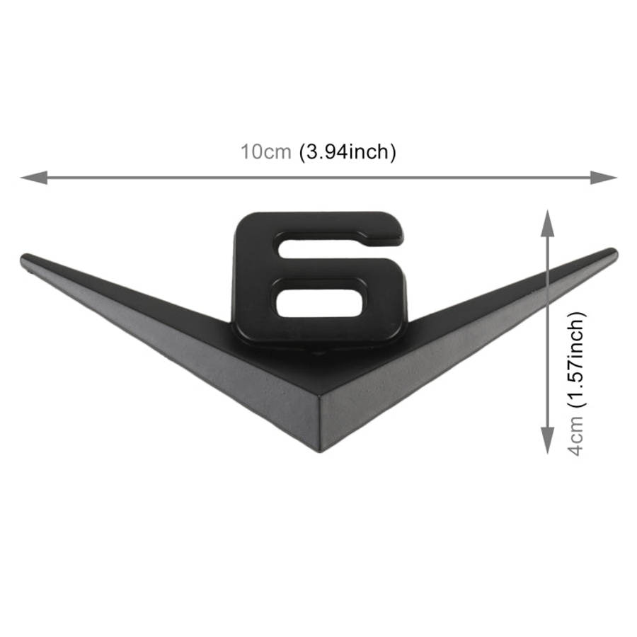 Car Number 6 Personalized Aluminum Alloy Decorative Stickers, Size:10x4x0.4cm (Black)