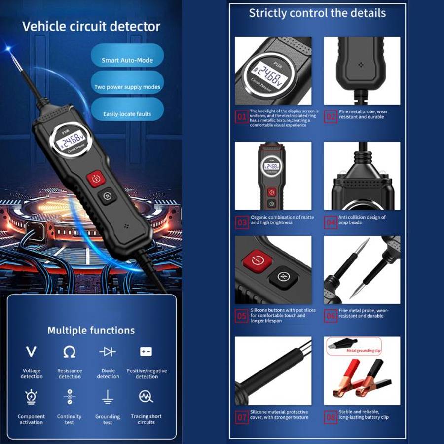 P100 5V-40V Electric Circuit Tester, Two Power Supply, Cable Length: 4m (Black)