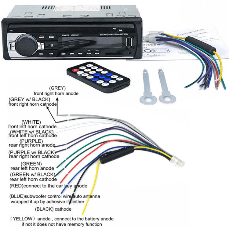JSD-520 Car Stereo Radio MP3 Audio Player Support Bluetooth Hand-free Calling / FM / USB / SD, EU...