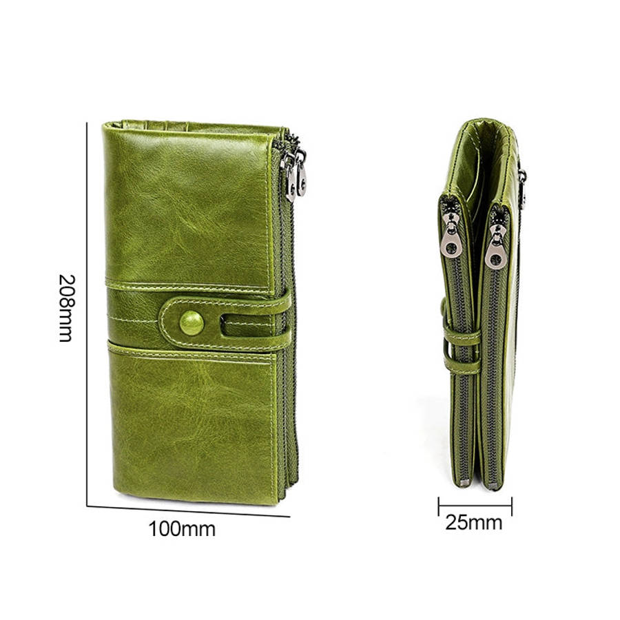 3520 Long Cowhide Leather Folding Anti-magnetic RFID Wallet for Ladies, with Card Slots(Blue)