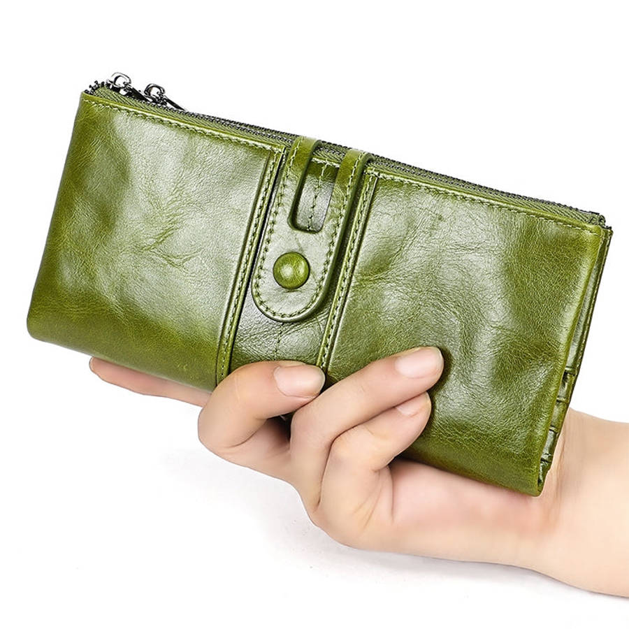 3520 Long Cowhide Leather Folding Anti-magnetic RFID Wallet for Ladies, with Card Slots(Red)