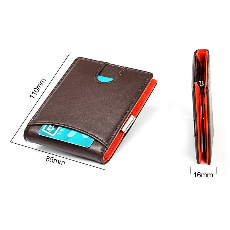 9606 Cowhide Leather Anti-magnetic RFID Multiple Card Slots Wallet for Men, with Zipper Bag(Coffee)