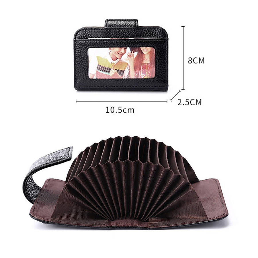 KB188 Horizontal Cowhide Leather Organ Shape Multiple Card Slots Anti-magnetic RFID Wallet for La...